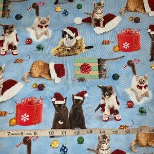 NEW Cats Kittens in Santa Hats Christmas Theme 100% Cotton Sold by Yard More Ava
